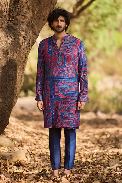 Multicolour geometric printed kurta set