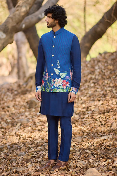 Blue floral printed bandi set