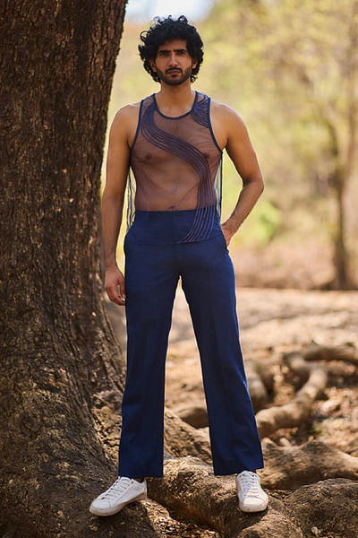Blue cord work tank top