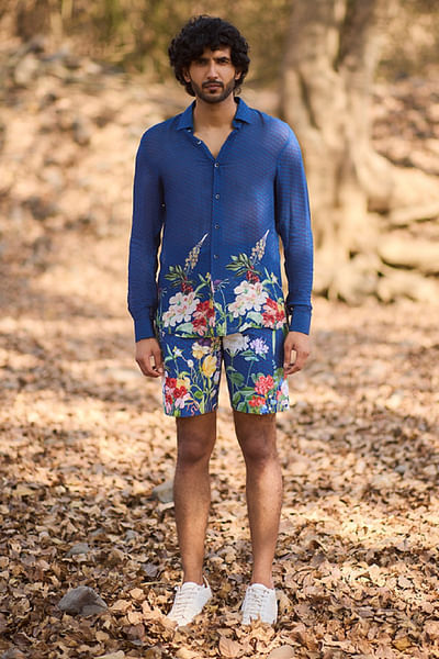 Blue floral printed shirt
