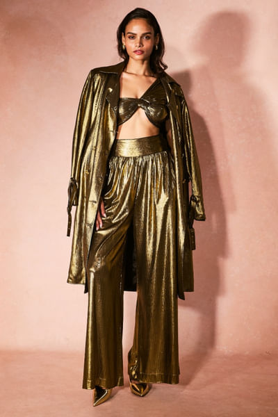 Metallic gold trench jacket set