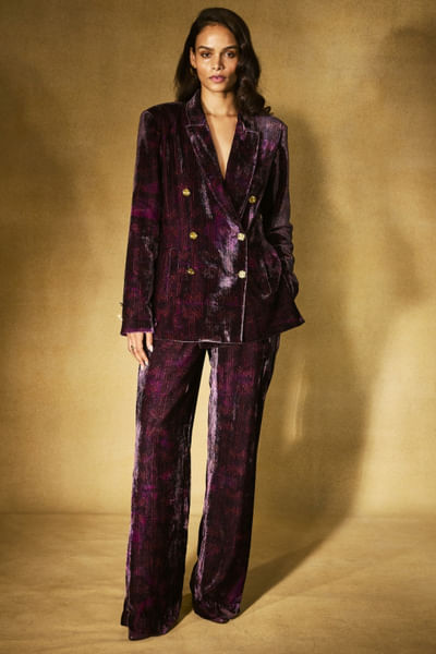 Purple velvet blazer set