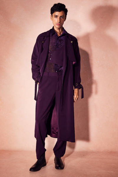 Deep plum trench jacket set