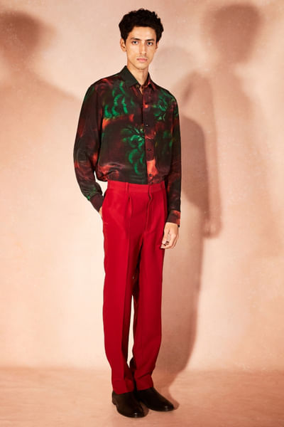 Multicolour flame printed shirt and pant set