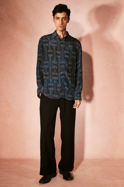 Blue and black monogram print shirt and pants