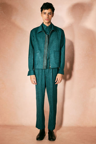 Teal green linen jacket set