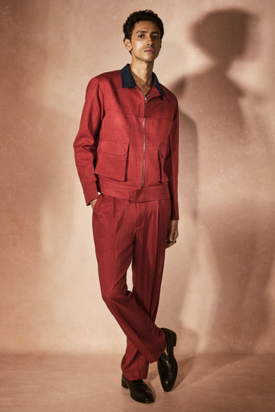 Flame orange linen jacket set