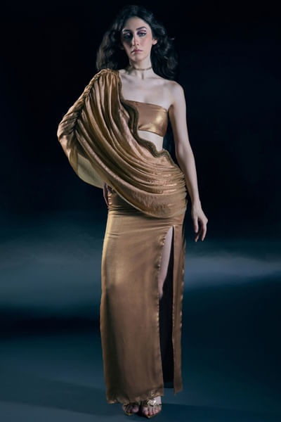 Solar gold slit skirt set