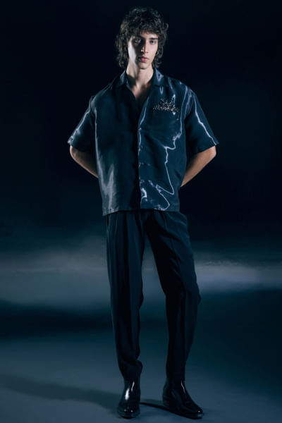 Eclipse black bead embroidered shirt and pant