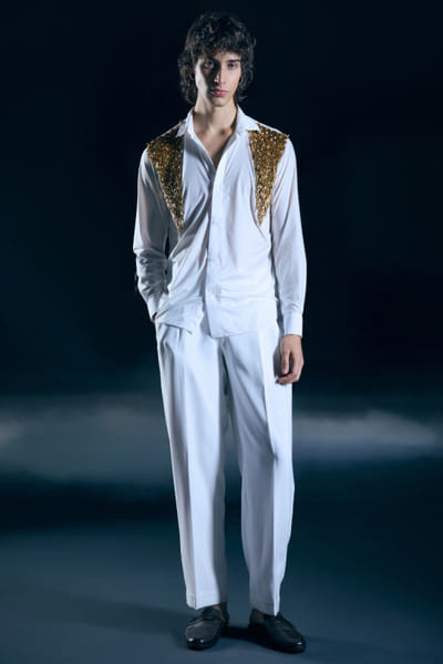 Ivory embroidered shirt and pant