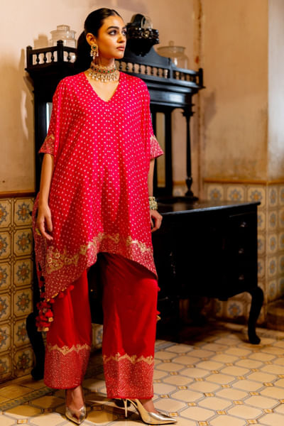 Pink aari embroidered kaftan set