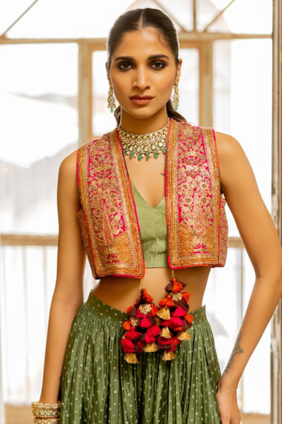 Pink embroidered koti jacket