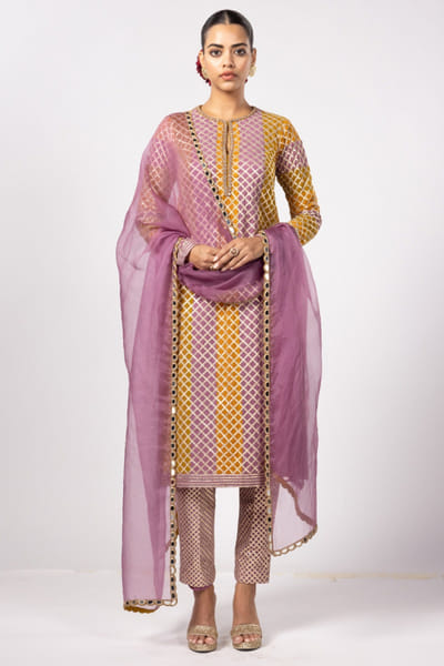 Vvani by Vani Vats Mustard and mud mauve gota kurta set VVAMAY25D225979