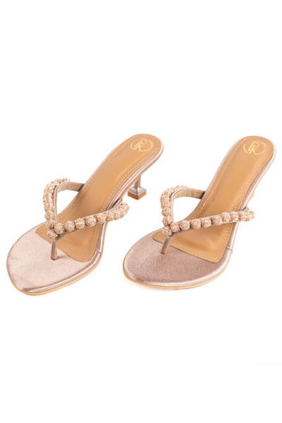 Champagne hand embroidered strappy heels