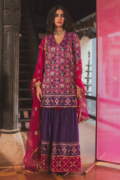 Purple patola embroidered sharara set