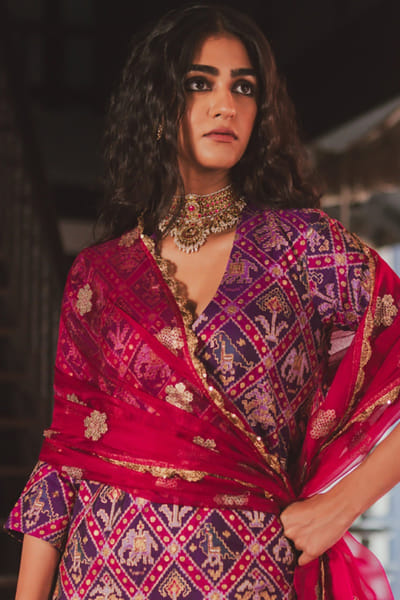 Magenta embroidered dupatta