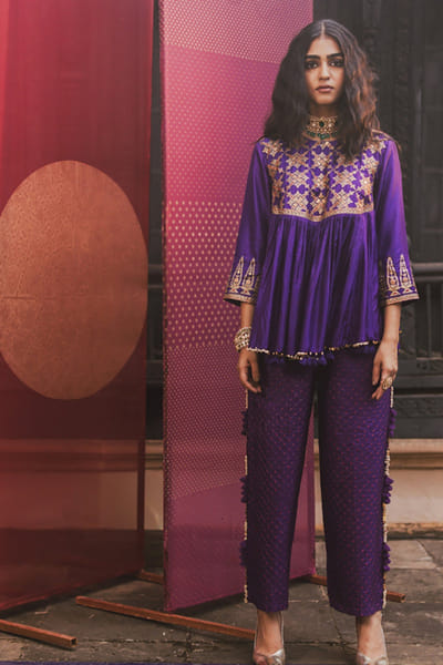 Pooja Keyur Purple bandhani embroidered co-ord set POODEC25D135014