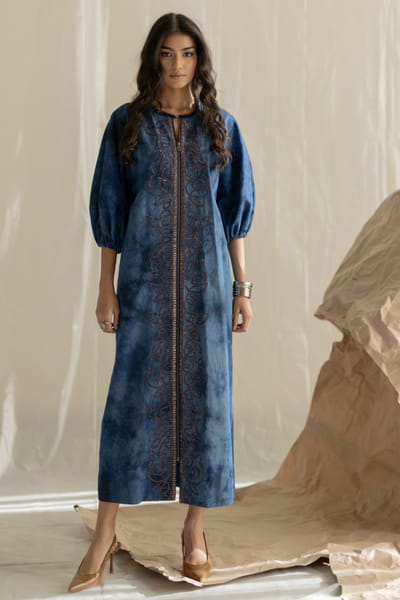 Pooja Keyur Blue tie-dye embroidered dress POOJMAY26D145064