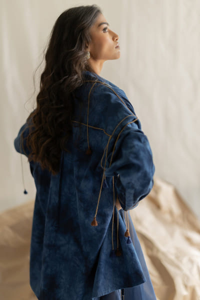 Pooja Keyur Blue denim chain tassel shirt POOJMAY26D145066