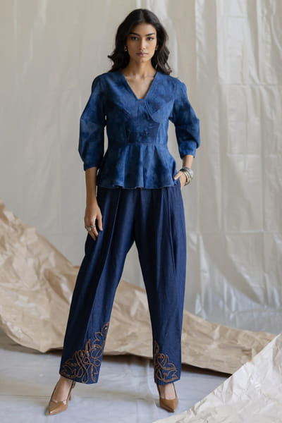 Pooja Keyur Blue tie-dye peplum top POOJMAY26D145067