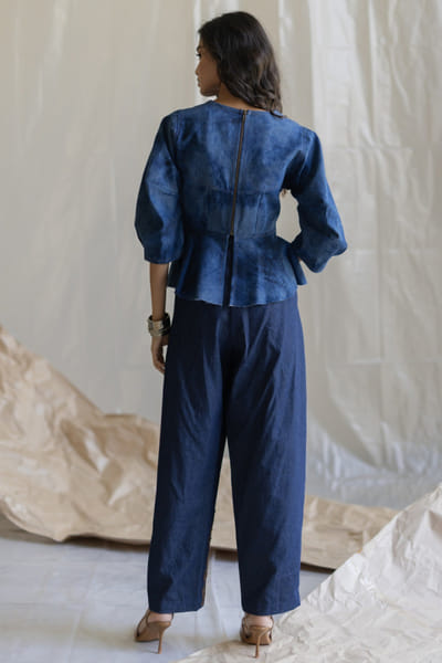 Pooja Keyur Blue tie-dye peplum top POOJMAY26D145067