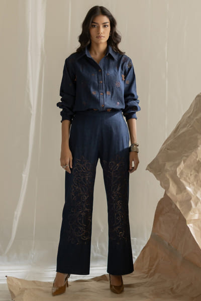 Pooja Keyur Blue aari embroidered shirt POOJMAY26D145069