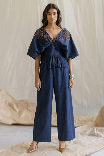 Pooja Keyur Dark blue embroidered top POOJMAY26D145071