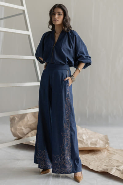 Pooja Keyur Dark blue denim top POOJMAY26D145080