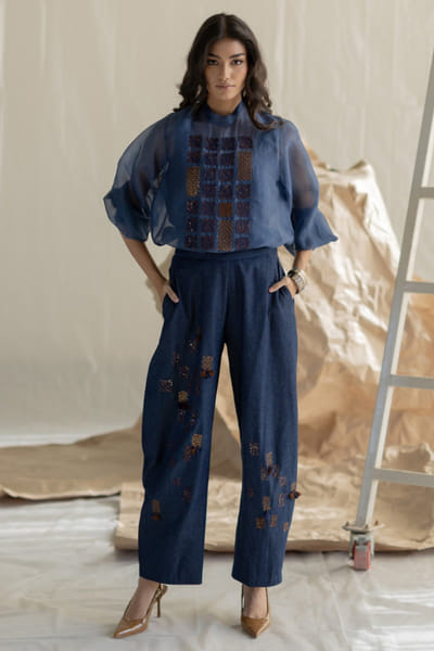 Pooja Keyur Blue aari embroidered barrel pants POOJMAY26D145085