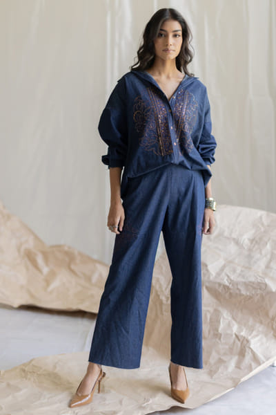 Pooja Keyur Blue embroidered denim pants POOJMAY26D145086