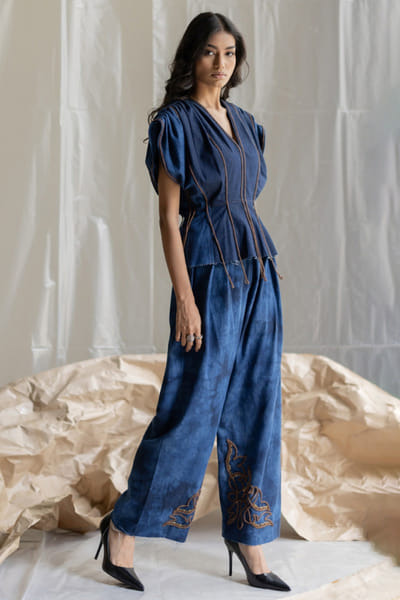 Pooja Keyur Blue denim tie-dye pants POOJMAY26D145088