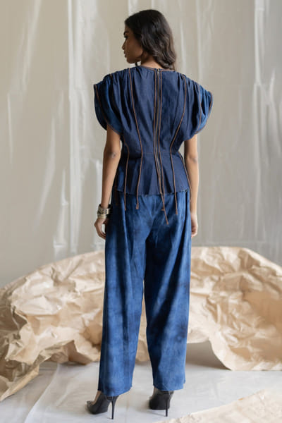 Pooja Keyur Blue denim tie-dye pants POOJMAY26D145088