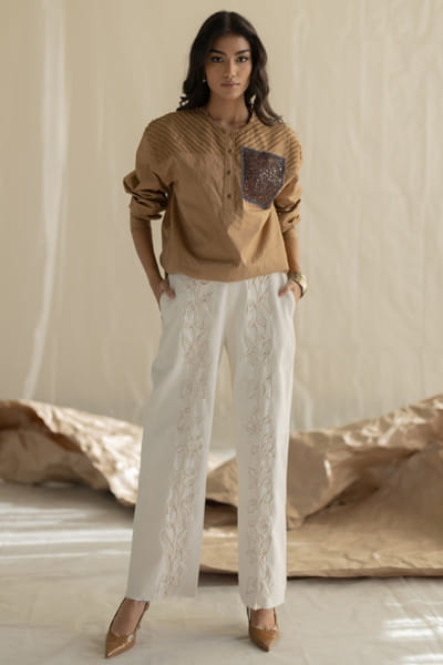 Pooja Keyur White embroidered denim pants POOJMAY26D145089