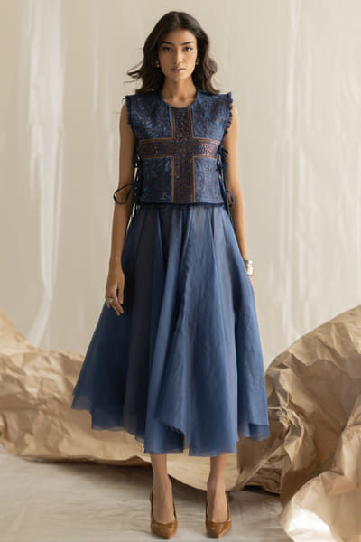 Pooja Keyur Light blue organza skirt POOJMAY26D145093