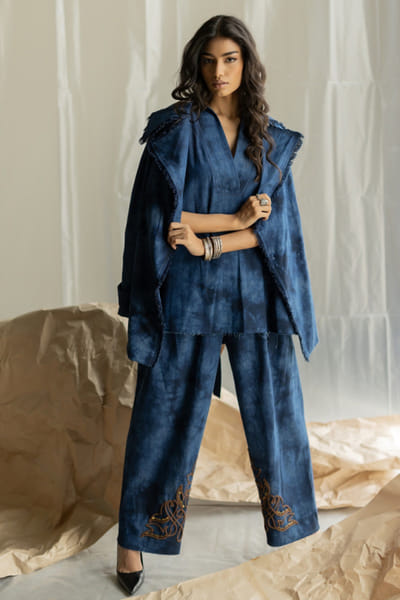 Pooja Keyur Blue tie-dye denim jacket POOJMAY26D145095