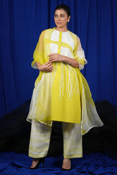 Lime thread embroidered kurta set