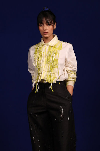 White thread embroidered shirt