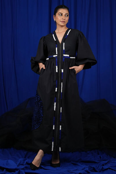 Black thread embroidered dress
