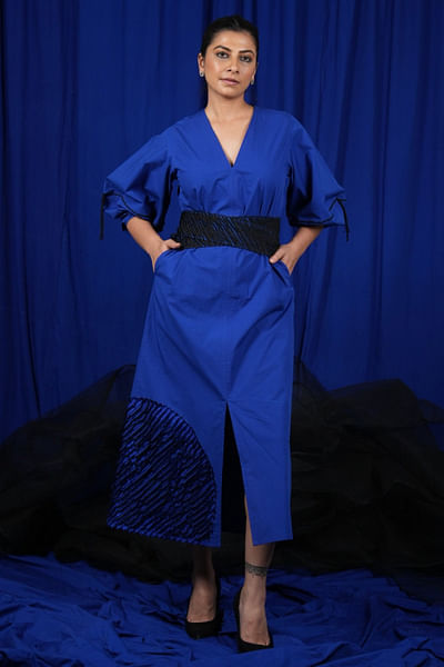 Blue thread embroidered dress