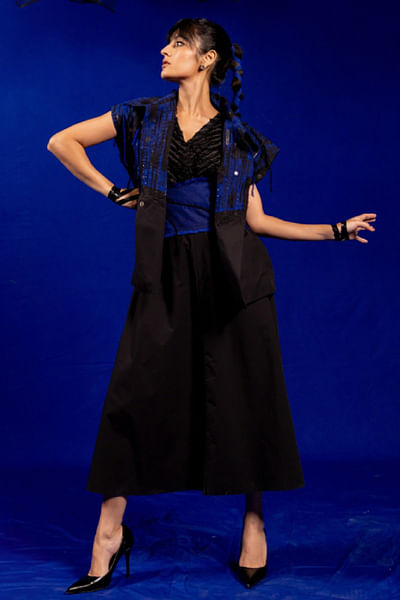 Black thread embroidered dress