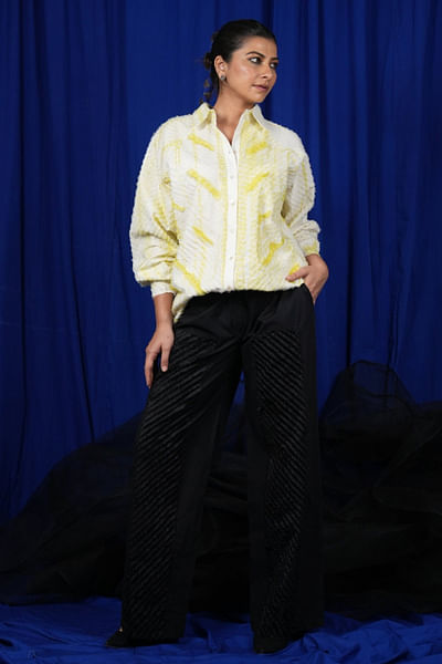 Lime thread embroidered shirt