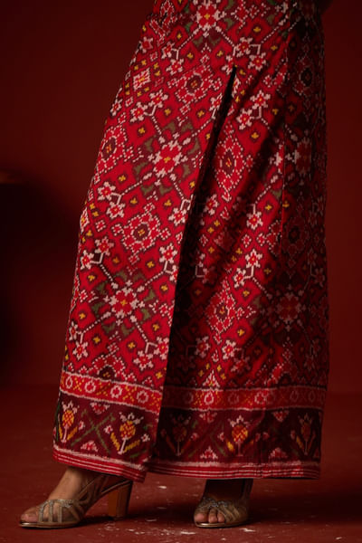 Ruby red patola box pleat skirt