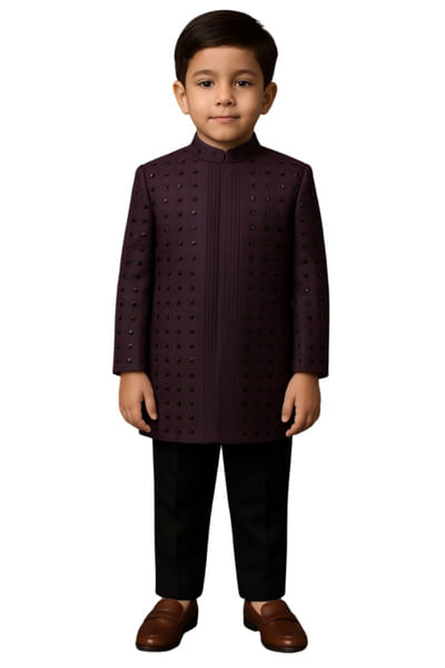 Dark maroon embellished jacket set