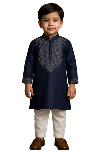 Navy blue embroidered kurta set