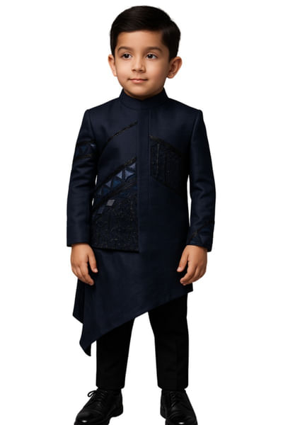 Dark blue embroidered bandhgala kurta set