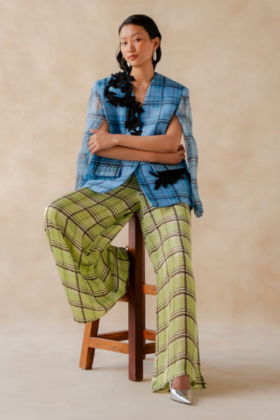 Richa Khemka Blue and green embroidered blazer set RICHJUL26D149131