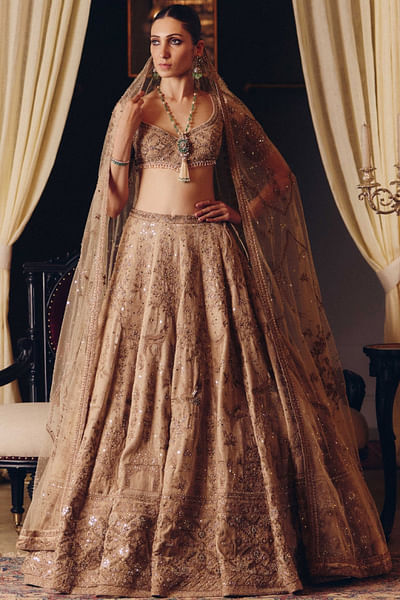 Antique gold dori hand embroidered lehenga set