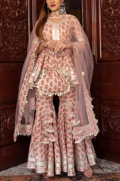 Peach cotton sharara set