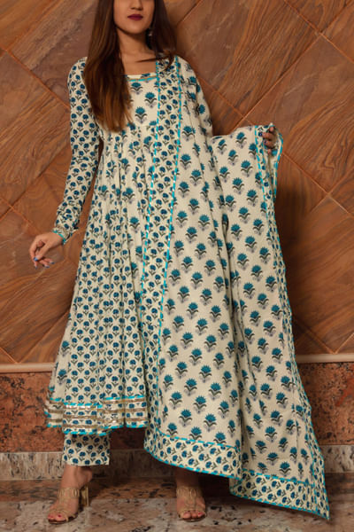 Sky blue kalidaar anarkali set