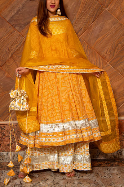 Yellow embellished anarkali set